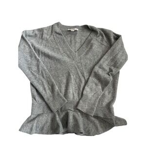 Autumn Cashmere Gray V-Neck Cashmere Ruffle Hem Sweater EUC